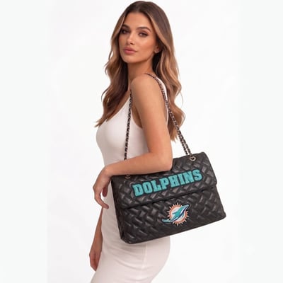 Miami Dolphins Cuce Women's Vegan Leather Oversized Tote Bag - Black