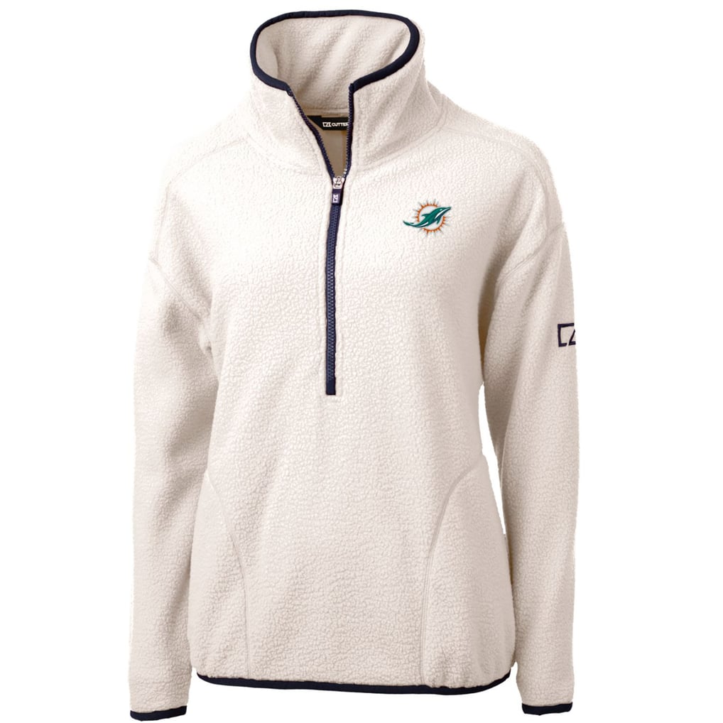 Miami Dolphins Cutter & Buck Women's Cascade Eco Sherpa Fleece Half-Zip Pullover Jacket - White/Navy