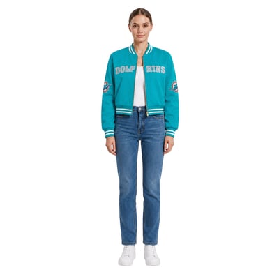 Miami Dolphins FABGATING by Cuce Women's Cropped Team Full-Zip Bomber Jacket - Aqua
