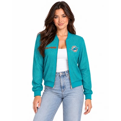 Miami Dolphins FABGATING by Cuce Women's Crystal Full-Zip Bomber Jacket - Aqua