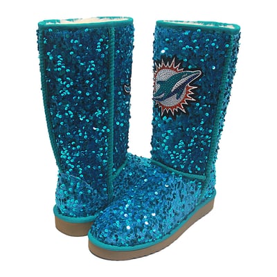 Miami Dolphins FABGATING by Cuce Women's Tall Sequin Boots - Aqua