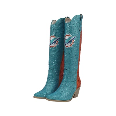  Miami Dolphins FABGATING by Cuce Women's Two-Tone Crystal Cowboy Boot - Aqua