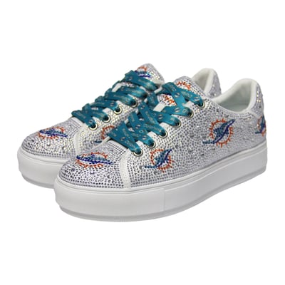  Miami Dolphins FABGATING by Cuce Women's Crystal Team Logo Sneakers - White