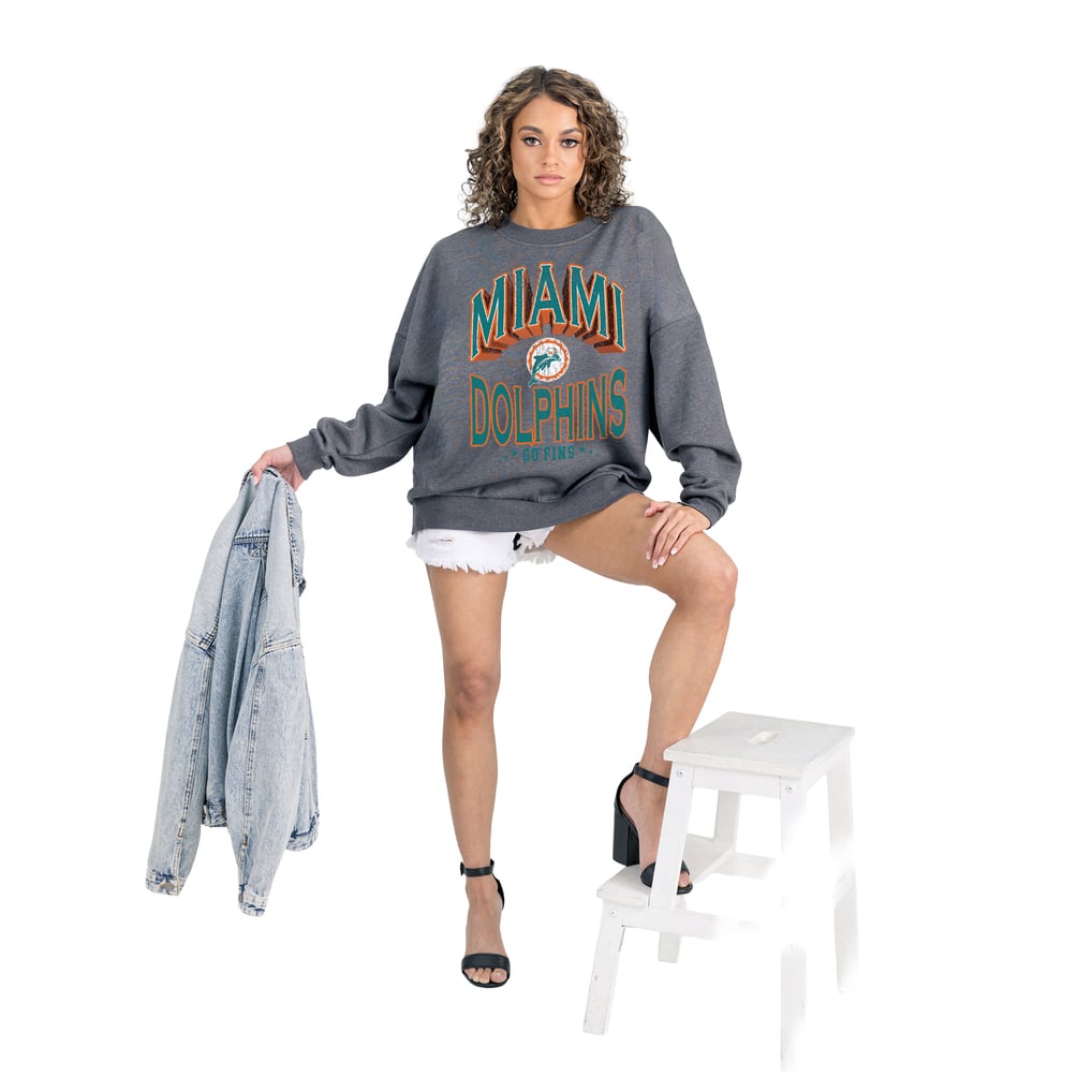  Miami Dolphins Gameday Couture Women's Long Weekends Oversized Premium Fleece Pullover Sweatshirt - Charcoal