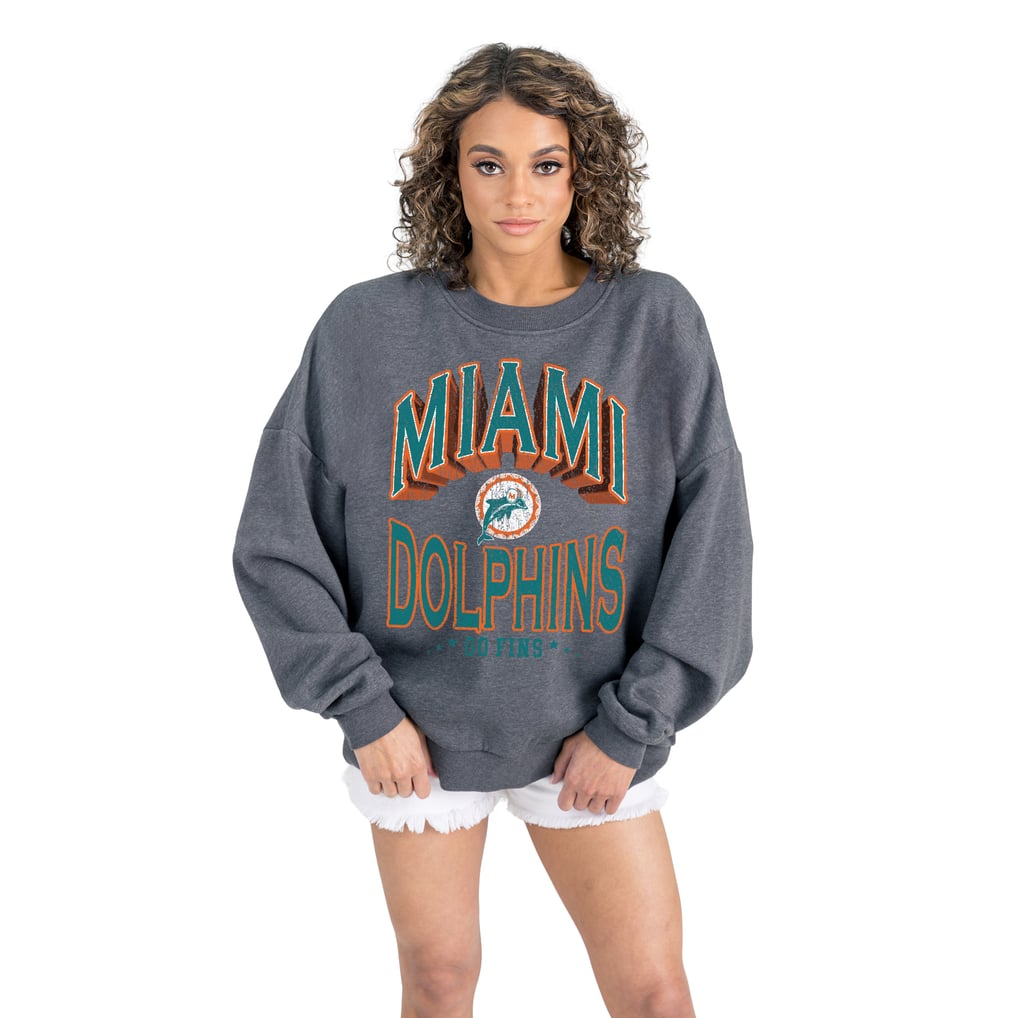  Miami Dolphins Gameday Couture Women's Long Weekends Oversized Premium Fleece Pullover Sweatshirt - Charcoal