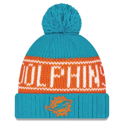 Miami Dolphins New Era Women's 2026 Sideline Cold Weather  Cuffed Knit Hat with Pom - Aqua
