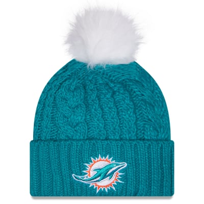 Miami Dolphins New Era Women's Single Knit Hat with Pom - Aqua