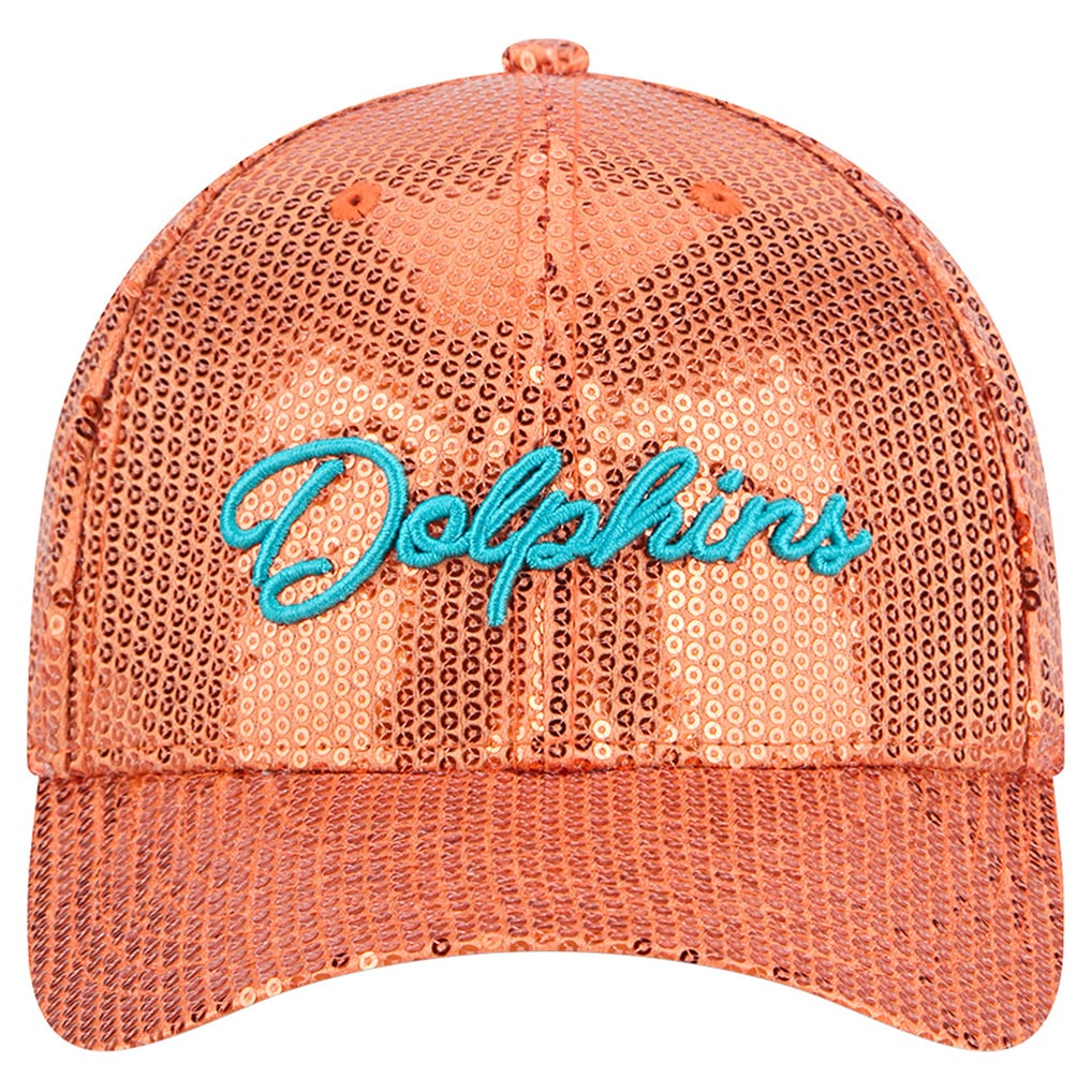 Miami Dolphins New Era Women's Sequin Script 9FORTY Adjustable Hat - Orange