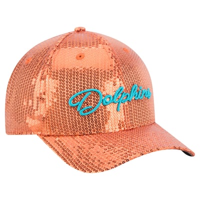 Miami Dolphins New Era Women's Sequin Script 9FORTY Adjustable Hat - Orange
