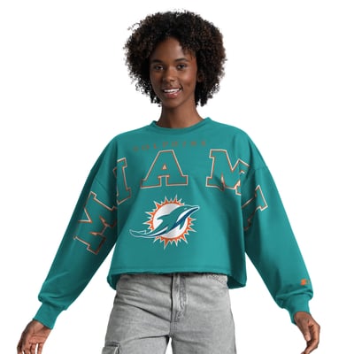 Miami Dolphins Starter Women's Bleachers Cropped Sweatshirt - Aqua