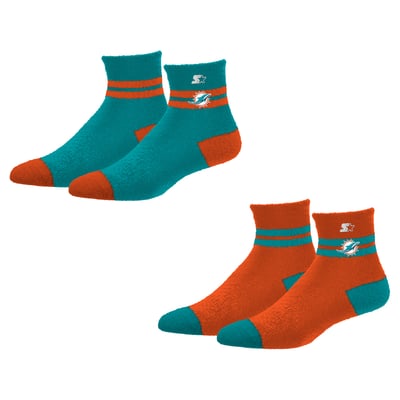 Miami Dolphins Starter Women's Cozy Cuff Stripes Quarter-Length Plush Socks