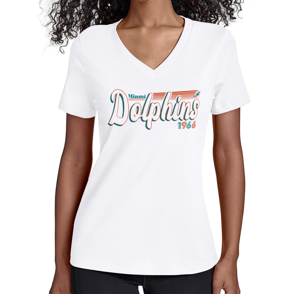 Miami Dolphins Starter Women's Groovy Script V-Neck T-Shirt - White