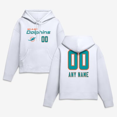 Miami Dolphins Women's Touchdown Wordmark Personalized Name & Number Hoodie - White