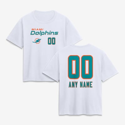 Miami Dolphins Women's Touchdown Wordmark Personalized Name & Number T-Shirt - White
