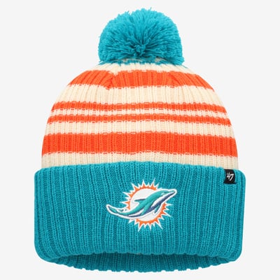  Miami Dolphins '47 Youth Snow Fort Cuffed Knit Hat with Pom - Aqua