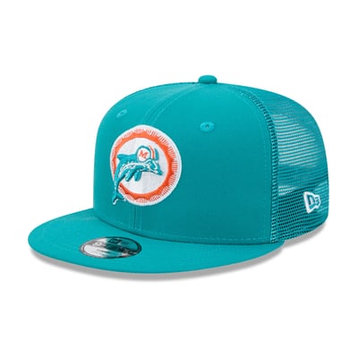 Miami Dolphins New Era Youth Throwback Main Trucker 9FIFTY Snapback Hat - Aqua