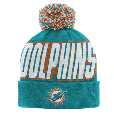 Miami Dolphins Outerstuff Youth Cuffed Knit Hat with Pom - Aqua