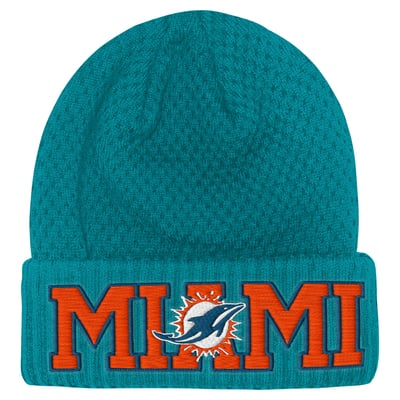 Miami Dolphins Outerstuff Youth Heat Check Cuffed Knit Hat - Aqua