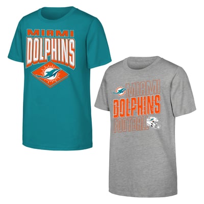 Miami Dolphins Outerstuff Youth Trench Kings 2-Pack T-Shirt Set - Aqua/Gray
