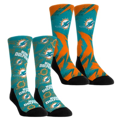  Miami Dolphins Rock Em Youth Game Day Two-Pack Crew Sock Set - Blue