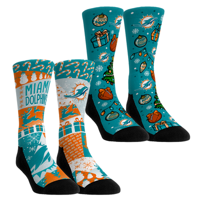 Miami Dolphins Rock Em Socks Youth Holiday Remix Crew Socks Two-Pack