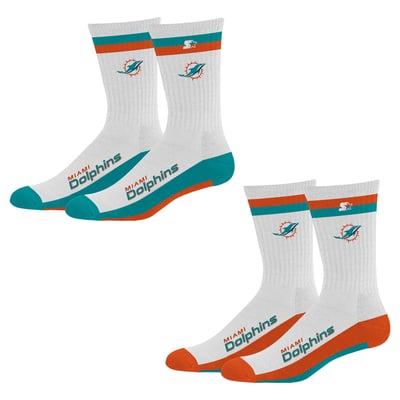 Miami Dolphins Starter Youth Starter Stripe Top End Two-Pack Crew Socks Set - White
