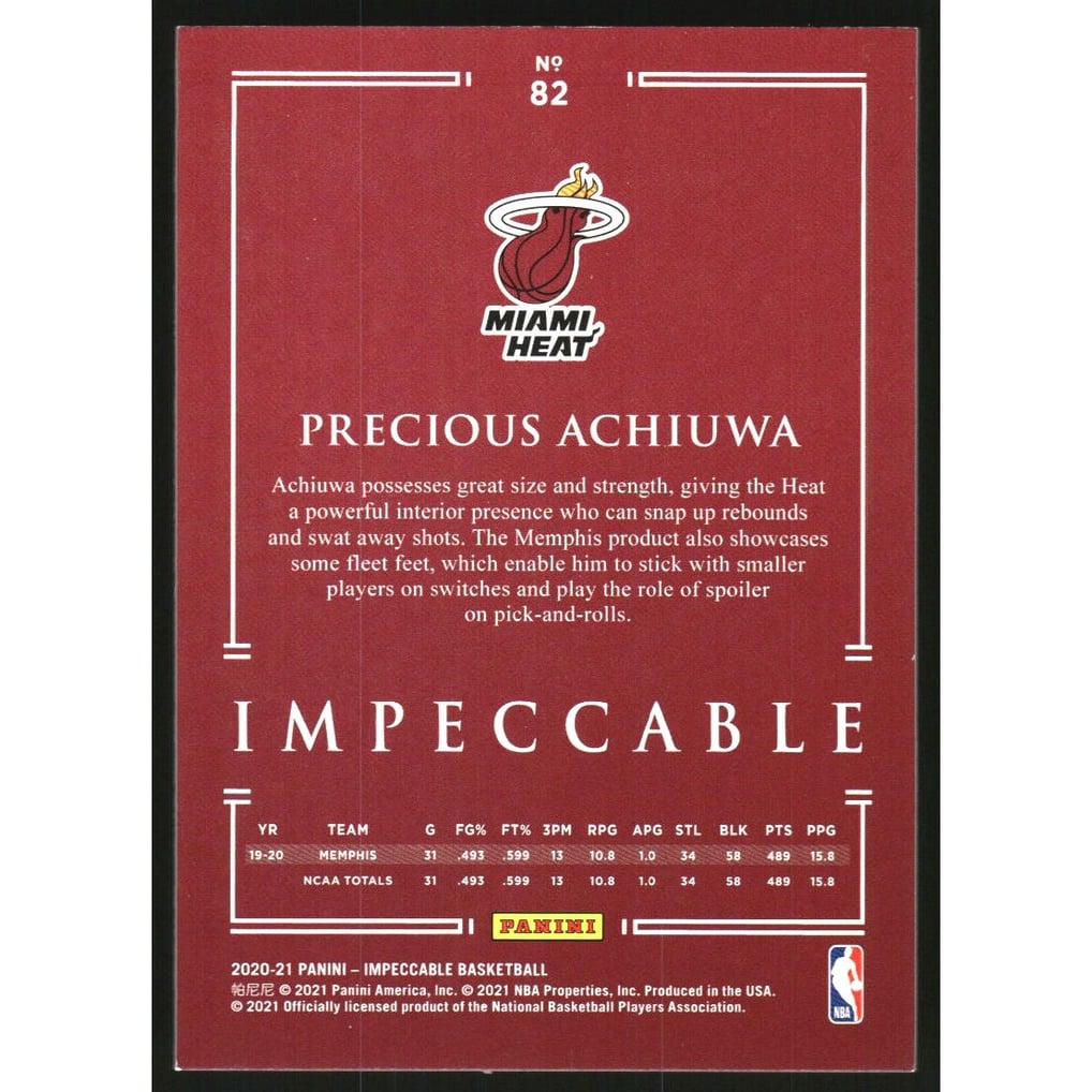 2020-21 Panini Impeccable #82 Precious Achiuwa