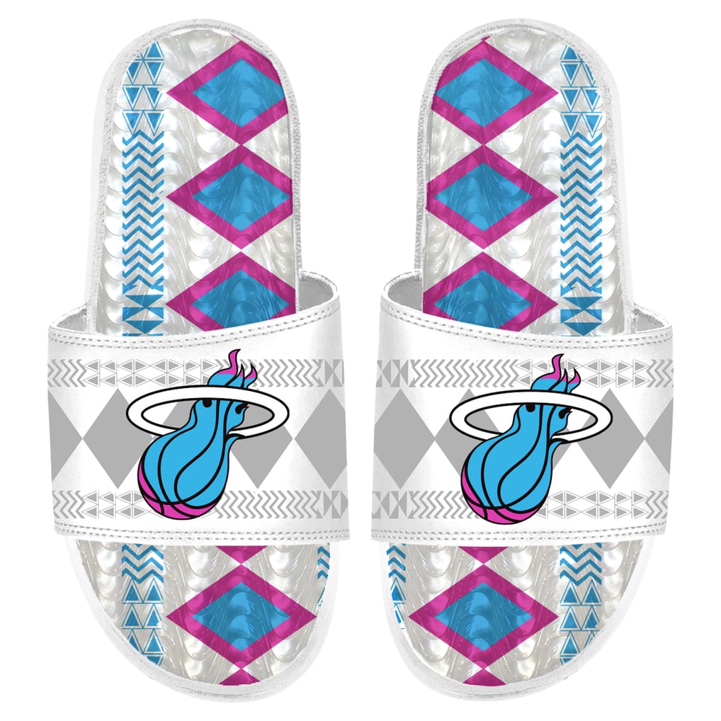 Miami Heat ISlide Shooting Touch Rwanda Pattern Gel Slide Sandals - White