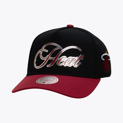 Miami Heat Mitchell & Ness Legacy Made Chrome Pro Snapback Hat - Black/Red