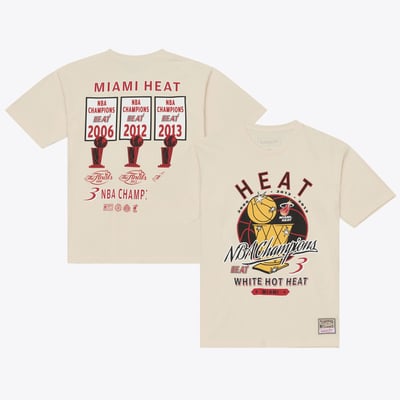 Miami Heat Mitchell & Ness Hardwood Classics Champions Vintage T-Shirt - Cream