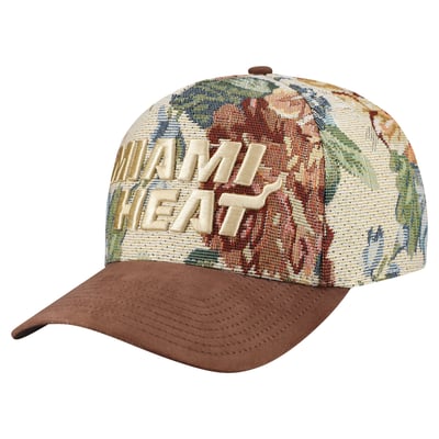 Miami Heat Mitchell & Ness Tapestry Wordmark Pro Snapback Hat - Tan