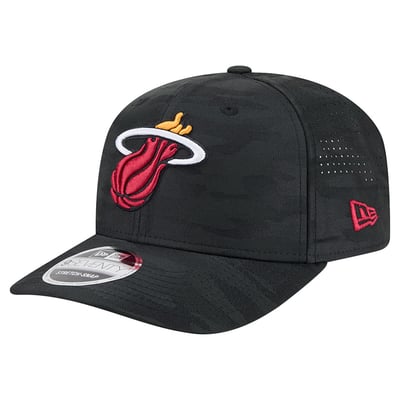 Miami Heat New Era Camo 9SEVENTY Perforated Adjustable Hat - Black