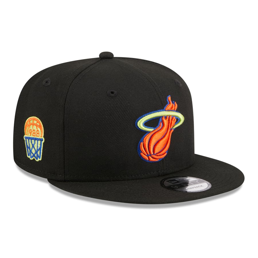 Men's Miami Heat New Era Black Neon Pop 9FIFTY Snapback Hat