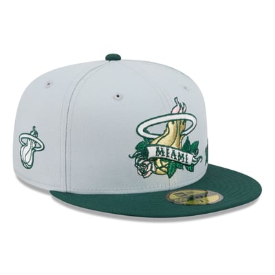  Miami Heat New Era Rose Banner 59FIFTY Fitted Hat - Gray/Green