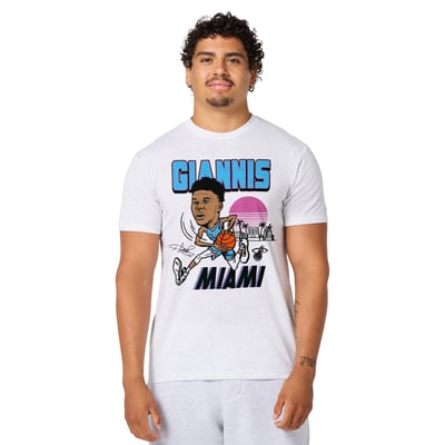 Giannis Antetokounmpo Miami Heat Homage Unisex Signature Vice City Edition Tri-Blend T-Shirt - Ash