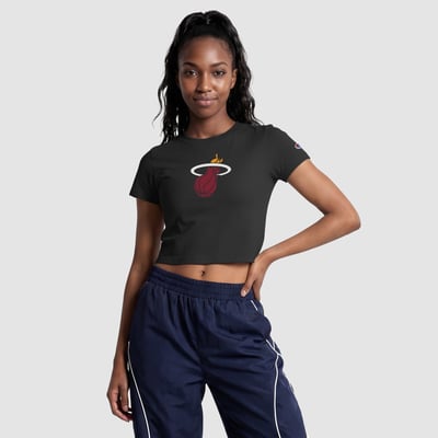  Miami Heat Champion Women's Primary Logo Cropped T-Shirt - Black