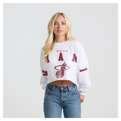 Miami Heat Fanatics Women's Spirit Jersey Cropped Crew Neck Sweatshirt - White