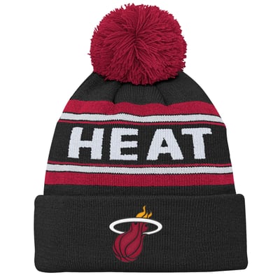 Miami Heat Youth Backboard Jacquard Cuffed Knit Hat with Pom - Black