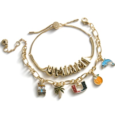 Miami Hurricanes BaubleBar Two-Piece Delicate Charm & Slogan Bracelet Set