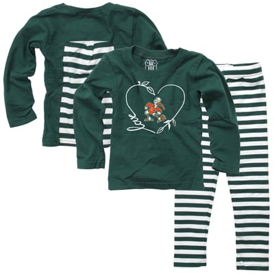 Miami Hurricanes Wes & Willy Girls Infant Long Sleeve Top and Pant Set - Green
