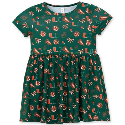 Miami Hurricanes ZooZatz Girls Toddler All-Over Print Short Sleeve Dress - Green