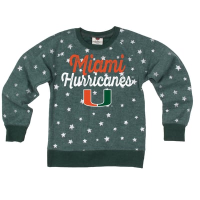 Miami Hurricanes Wes & Willy Girls Youth Shimmer Star Reverse Fleece Sweatshirt - Green
