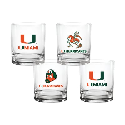  Miami Hurricanes Indigo Falls Core 4-Pack Collectors Rocks Glass Set