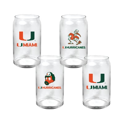  Miami Hurricanes Indigo Falls Core Collectors Glass Can 4-Pack Set