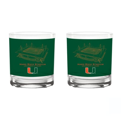  Miami Hurricanes Indigo Falls Core Stadium Rocks Glass 2-Pack