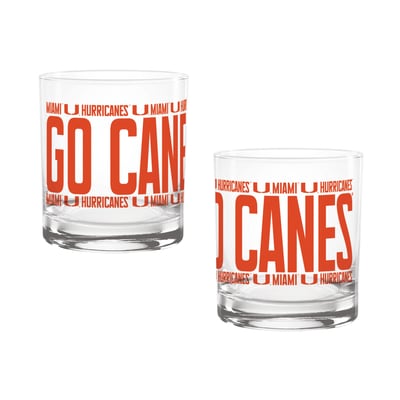 Indigo Falls Miami Hurricanes Elevated Rocks Glass - Set of 2
