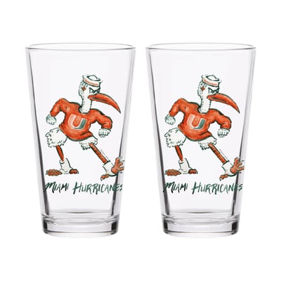  Miami Hurricanes Indigo Falls Laura Wilcox Mascot Pint Glass Set of 2