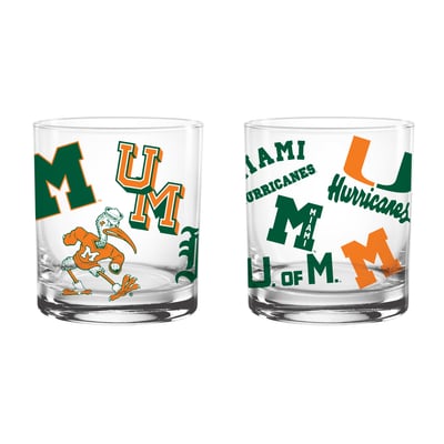 Indigo Falls Miami Hurricanes Medley Vintage Rocks Glass - Set of 2
