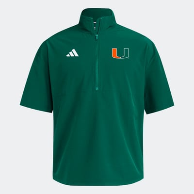  Miami Hurricanes adidas 2026 Sideline Woven Quarter-Zip Short Sleeve Jacket - Green