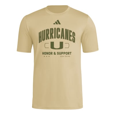  Miami Hurricanes adidas Honor & Support Pregame T-Shirt - Natural